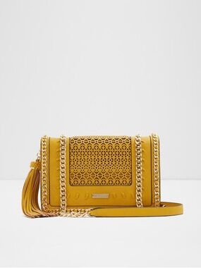 Aldo Mustard Yellow Laser-Cut Chain Crossbody